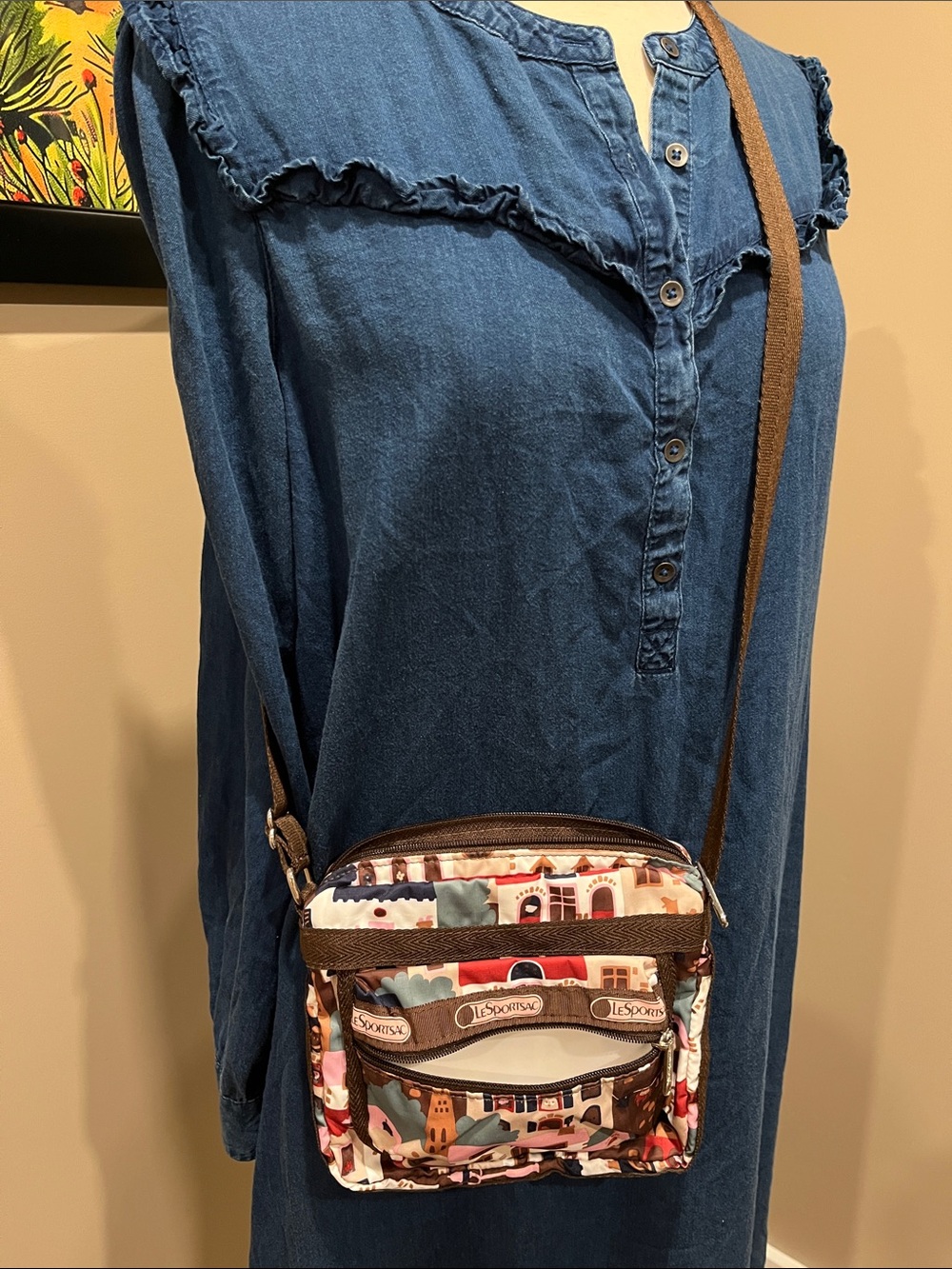 Lesportsac Brown Multi Village Print Messenger Crossbody - Picture 6 of 7